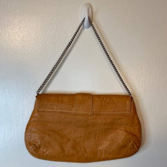 Sherry Wolf Crystal Peace Heart  Leather Convertible Clutch Bag w/Chain - Picture 6 of 9